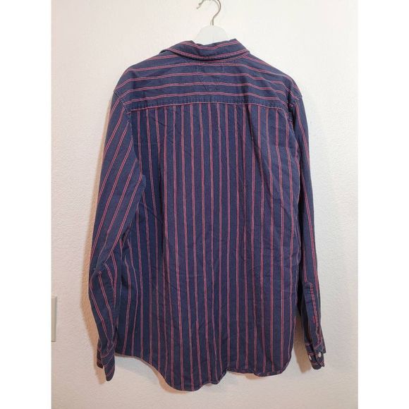 Tommy Hilfiger Stripped Button Down Shirt Mens Size XL Slim Fit Blue Red Preppy - Picture 2 of 5